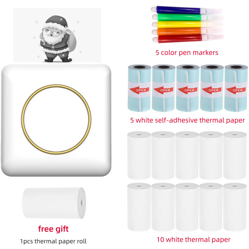 Mini imprimante d'étiquettes autocollantes thermiques de poche C20, équipée de 5 stylos de couleur + 5 rouleaux de fournitures autocollantes + 11