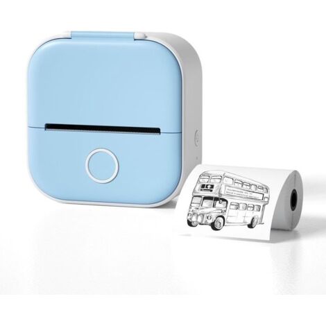 Mini imprimante thermique portable，imprimante d'autocollants sans encre Bluetooth sans fil et papier d'impression - Tout bleu