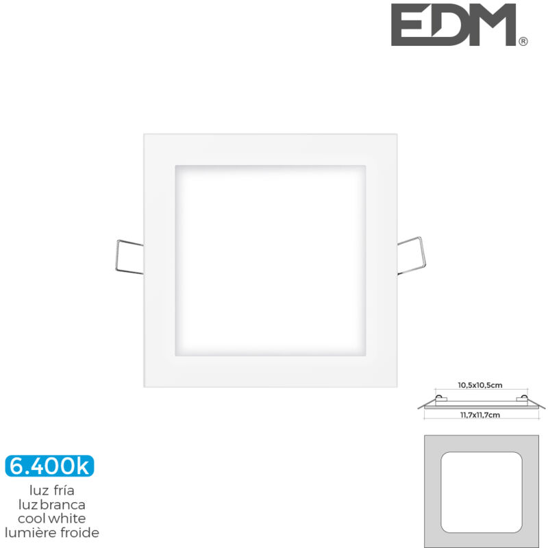 Image of E3/31605 Mini Faretto Led Incasso Quadrato 6W 6400K Luce Fredda. Colore Bianco 117X117Cm Edm