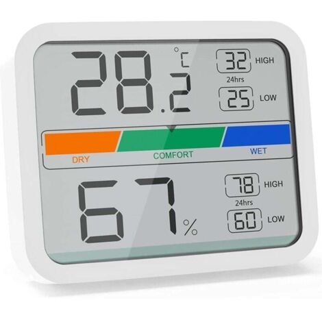 Mini-Innenthermometer, digitales Hygrometer, Temperatur- und Feuchtigkeitsmonitor mit ℉/℃-Umrechnung, maximaler und minimaler Temperatur- und Feuchtigkeitswert (weiß)