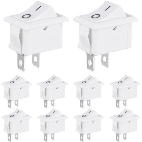 Mini Interrupteur à Bascule 3A 250VAC 6A 125VAC 10x15MM 2 Broches 2 Positions ON/OFF Commutateur SPST pour Bateau Auto Appareils Ménagers (10 Pièces Blanc)