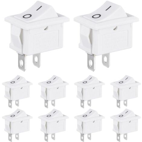 Mini Interrupteur à Bascule 3A 250VAC 6A 125VAC 10x15MM 2 Broches 2 Positions ON/OFF Commutateur SPST pour Bateau Auto Appareils Ménagers (10 Pièces Blanc)