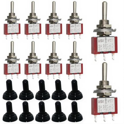Mini interrupteur à Bascule, 3broches 3positions, interrupteur de réinitialisation bilatéral électronique, AC125V 6A(250V/3A)6 mm découpé MTS-123, SPDT avec capuchon étanche M6(10 pièces)