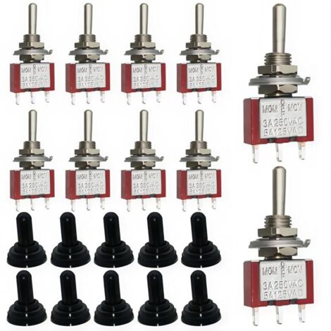 Mini interrupteur à Bascule, 3broches 3positions, interrupteur de réinitialisation bilatéral électronique, AC125V 6A(250V/3A)6 mm découpé MTS-123, SPDT avec capuchon étanche M6(10 pièces)