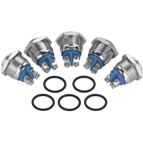 Mini interrupteur à bouton-poussoir étanche en métal, 5 pièces/ensemble, 16mm, 250V, 2 broches (tête convexe)