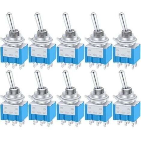 Mini interruptor de palanca metálico de encendido/apagado/encendido, 6 terminales, 3 posiciones, DPDT, CA 125 V, 6 A, para coche, camión, barco, MTS-203, 10 unidades