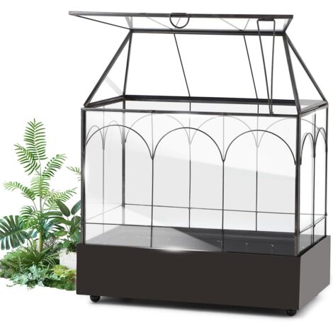 Mini Jardinière Terrarium Plante 24,2 x 14,7 x 29 cm avec Séparable Plateau, Miniature Serre Interieur Forme de Maison Idéal pour Succulentes Cactus et DIY (sans Plantes)