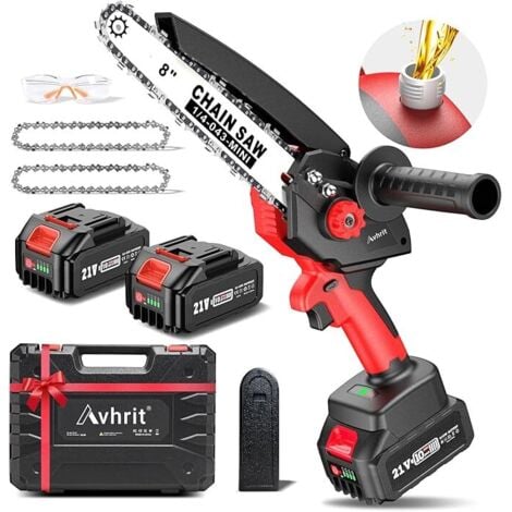 SEESII Avhrit Mini Tronçonneuse à Batterie, 8 Pouces, 8000 mAh Tronçonneuse Électrique Sans Fil Brushless avec 2 Batteries 4.0 Ah et Système de Lubrification, Idéale pour Branches, Cour et Jardin