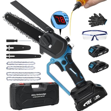 Mini Kettensäge mit Akku 4000mAh, 8 Zoll and 6 Zoll Mini Kettensäge mit 2 Akku, Bürstenloser Motor Handkettensäge mit Gehärtete Legierungsketten und Sicherheitsschloss für Gartenscheren Holzschneidenz