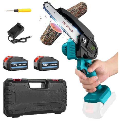 PEDONY Mini-Kettensägen, 6-Zoll-Akku-Elektrokettensäge, bürstenloser Motor, leistungsstarke bürstenlose Kettensäge mit Koffer, 2x 5,5-Akku und Ladegerät, kompatibel mit Makita-Akku