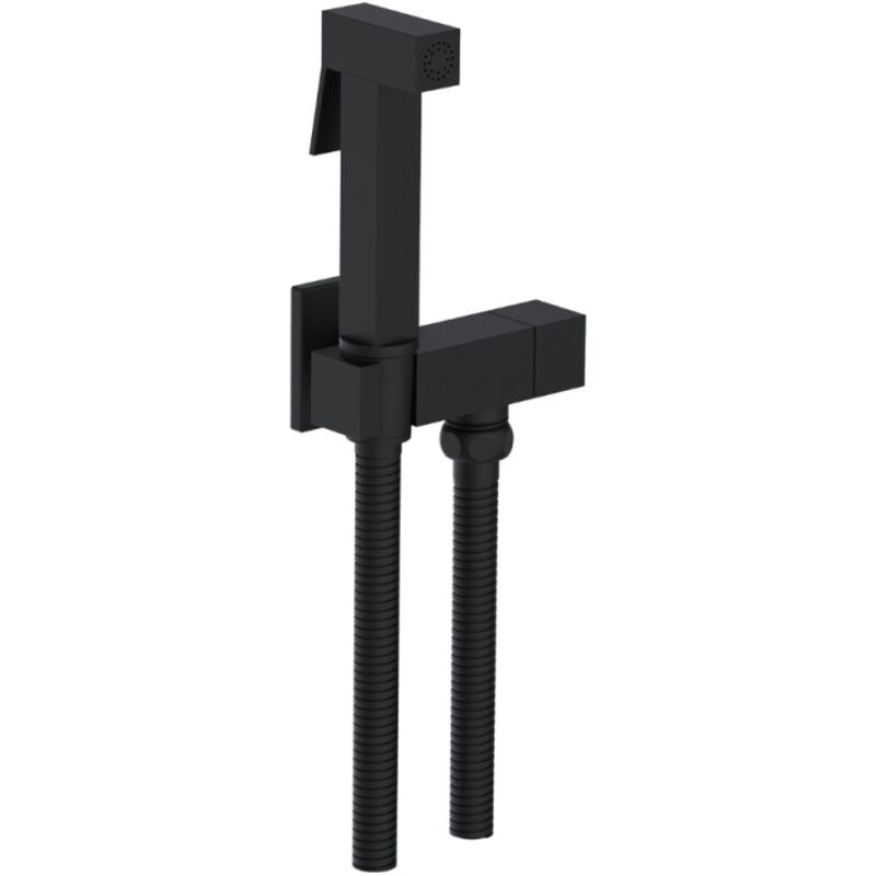 Mini kit - Douchette carrée à gachette avec robinet d'arrêt Epoxy noir mat