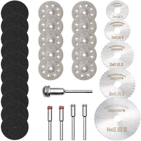 Mini Lames de Scie et de Coupe pour Outil Rotatif (Arbre 3mm) - Lot de 30 - pour Bois, Métal, Pierre et Résine - Diamant et HSS