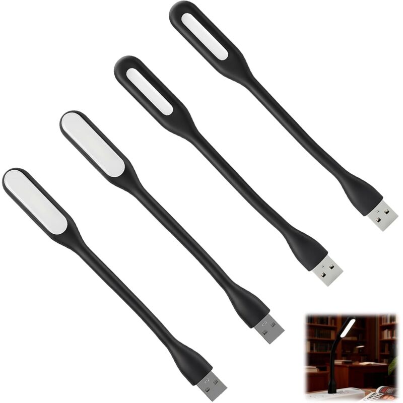 Mini lampade LED USB flessibili a collo d'oca da 4 pezzi per laptop, tastiera, nere - Lampada da scrivania flessibile, luce per tastiera USB, lampada