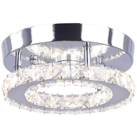 Mini lámpara de araña de cristal regulable, moderna lámpara de techo empotrada, lámpara de araña de cristal LED redonda, lámpara de pasillo, dormitorio, baño, cocina, oficina
