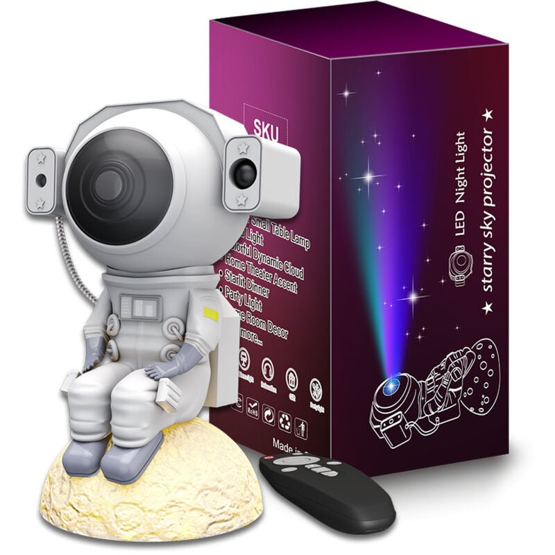 Tonchean - Mini lampe ciel étoilé d'astronaute, projecteur coloré, veilleuse d'ambiance étoilée avec télécommande et haut-parleur Bluetooth Modèle