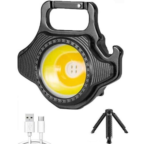 Mini lampe de poche 500 Lumen, 7 modes d'éclairage USB rechargeable lampe de travail LED portable support pliable décapsuleur base magnétique camping d'urgence [Classe énergétique A++]