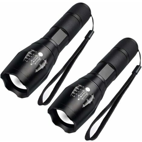 Mini Lampe de Poche LED - Lampe de Poche LED Militaire pour Enfants, Zoomable, 5 Modes d'Éclairement Réglable, Super Lumineux 1000 Lumens, Antichoc, Antidérapant [Lot de 2]