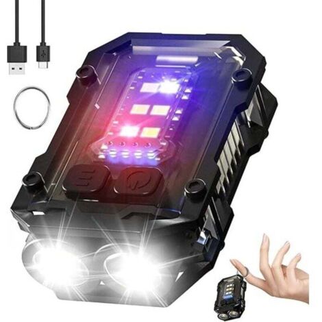 Mini lampe de poche LED puissante rechargeable USB C avec flash rouge et bleu, lampe de poche 900 lumens, lampe porte-clés multifonctionnelle, lumière porte-clés pour le camping, la rando