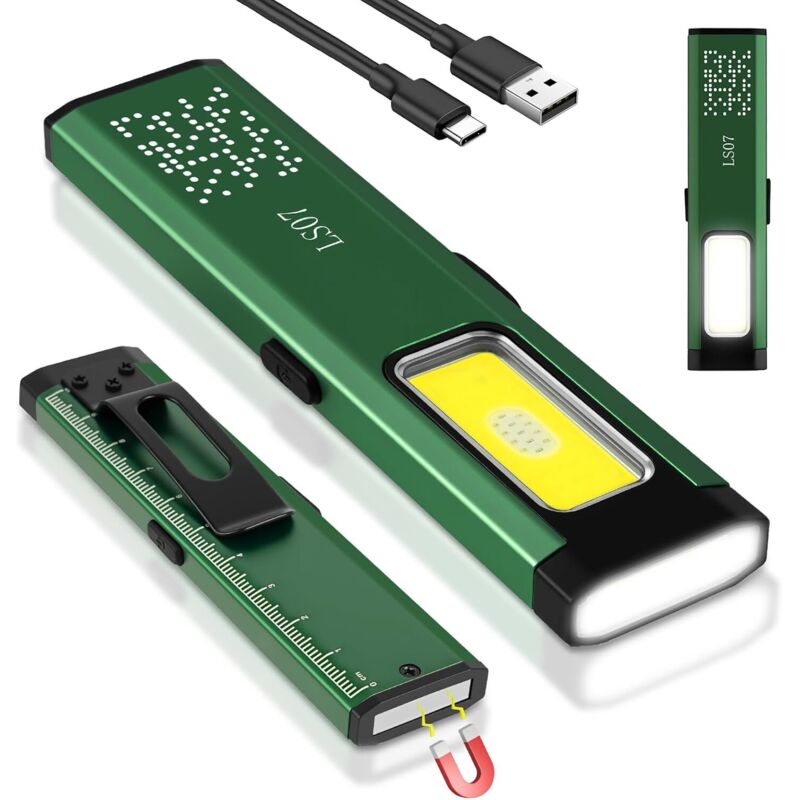 Mini Lampe De Poche Plate EDC, Cob Lampe De Travail avec Base Magnétique et Clip de Boucle, lampe de poche Rechargeable USB C, pour l'entretien, le