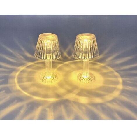 Mini lampe de table LED blanc chaud aspect cristal – Conique / 12 cm – Lampe décorative d'ambiance moderne à piles sans fil