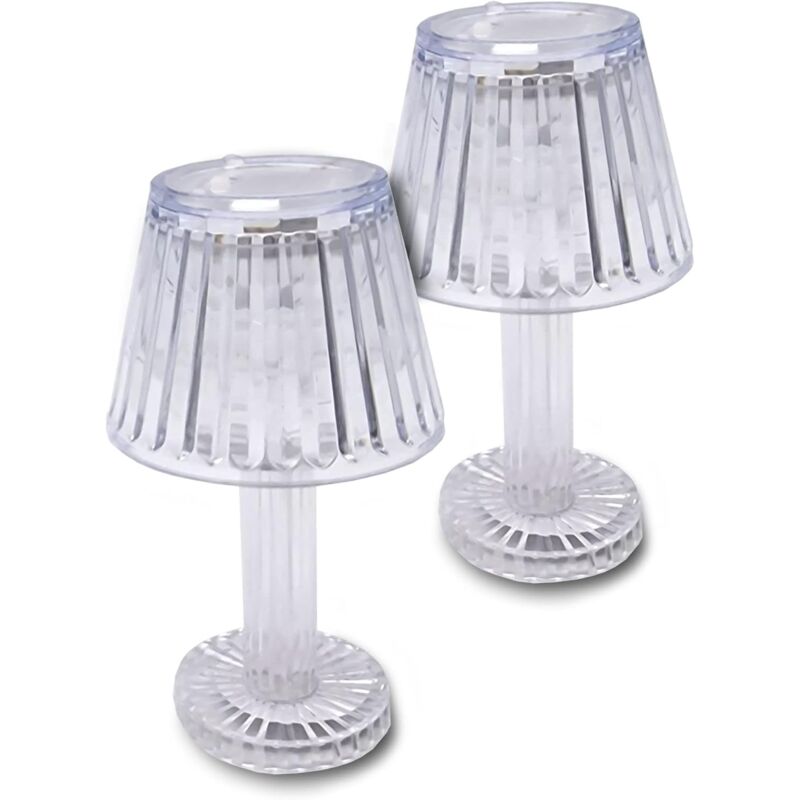 Mini lampe de table LED blanc chaud aspect cristal – Conique / 12 cm – Petite lampe de table moderne à piles – Lampe décorative d'ambiance aspect