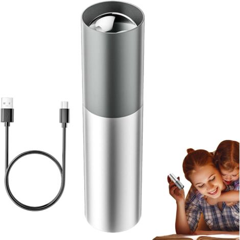 Mini lampe torche de camping rechargeable par USB, 100 lumens, éclairage puissant pour une utilisation intérieure et extérieure, avec batterie intégrée, couleur argent - AquaForge