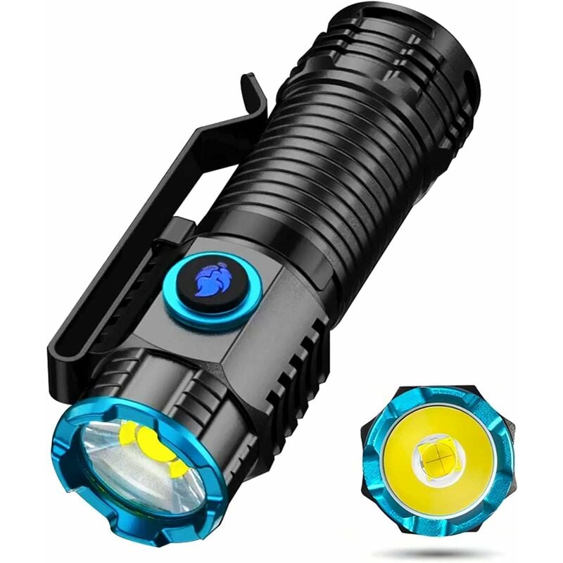 Mini Lampe Torche led Rechargeable usb 1000 Lumens Étanche 4 Modes Lampe De Poche Led Puissante Tactique Militaire pour Camping [Classe énergétique
