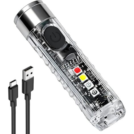 Mini Lampe Torche Rechargeable avec Câble USB, EDC Magnétique Lampe Poche avec Blanc Lumières Latérales UV Rouge Bleu, Mini Lampe de Poche Tactique pour Camping Urgence Cyclisme
