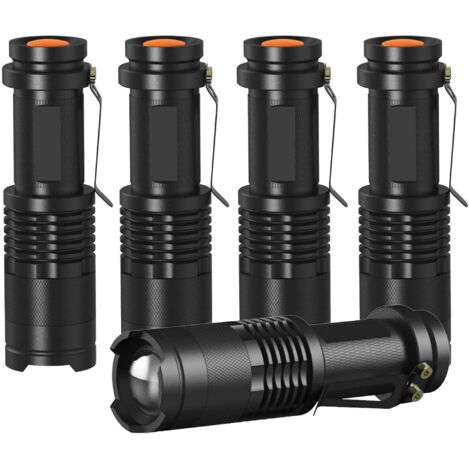 Mini lampes torches LED, format stylo de poche, lot de 5, lampes torches portables ultra-lumineuses, mise au point réglable, compactes et faciles à transporter, idéales pour le camping, le vélo, la ra