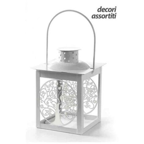 MINI LANTERNA BIANCA CON ALBERO DELLA VITA DECORI ASSORTITI 10X20H CM