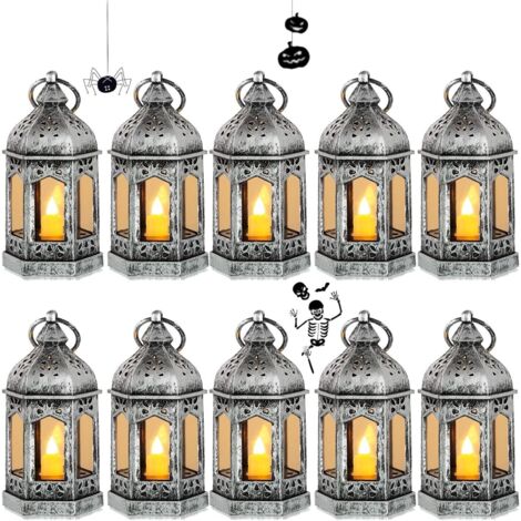 Mini lanternes d'extérieur à LED, bougies décoratives pour Halloween, Ramadan, mariages et Noël, lot de 10, argent