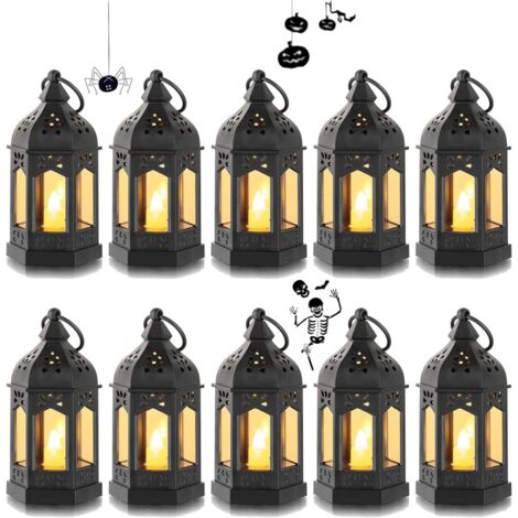 Mini lanternes d'extérieur à LED, bougies décoratives pour Halloween, Ramadan, mariages, Noël, lot de 10, noir