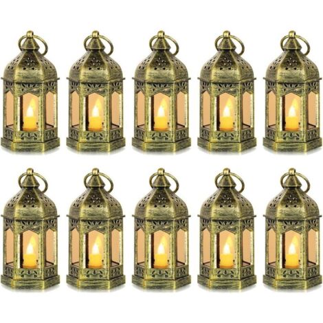 Mini lanternes LED d'extérieur – Lot de 10 bougeoirs décoratifs dorés pour Halloween, mariage, Noël, décoration de table, piles incluses