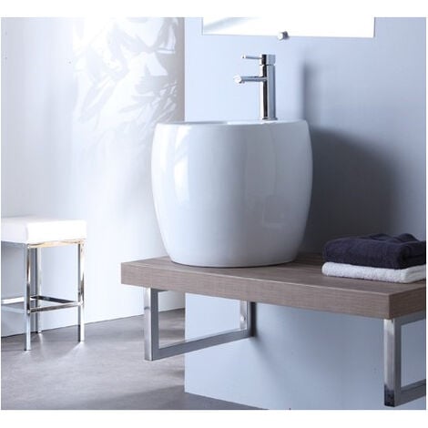 Mini lavabo totem à poser en céramique blanche