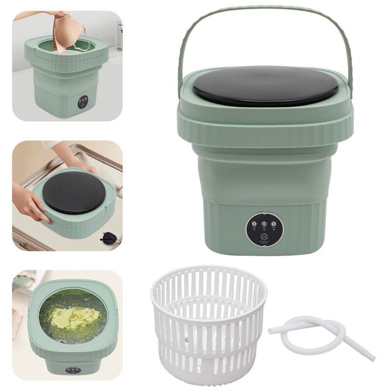 Mini-lave-linge 6 litres Lave-linge portable de voyage Lave-linge de camping avec poignée Seau à linge extensible Vert