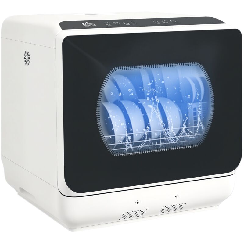 Homcom - Mini lave-vaisselle 840W - filtrage, fonctions lavage séchage - 5 programmes - porte verre trempé noir blanc