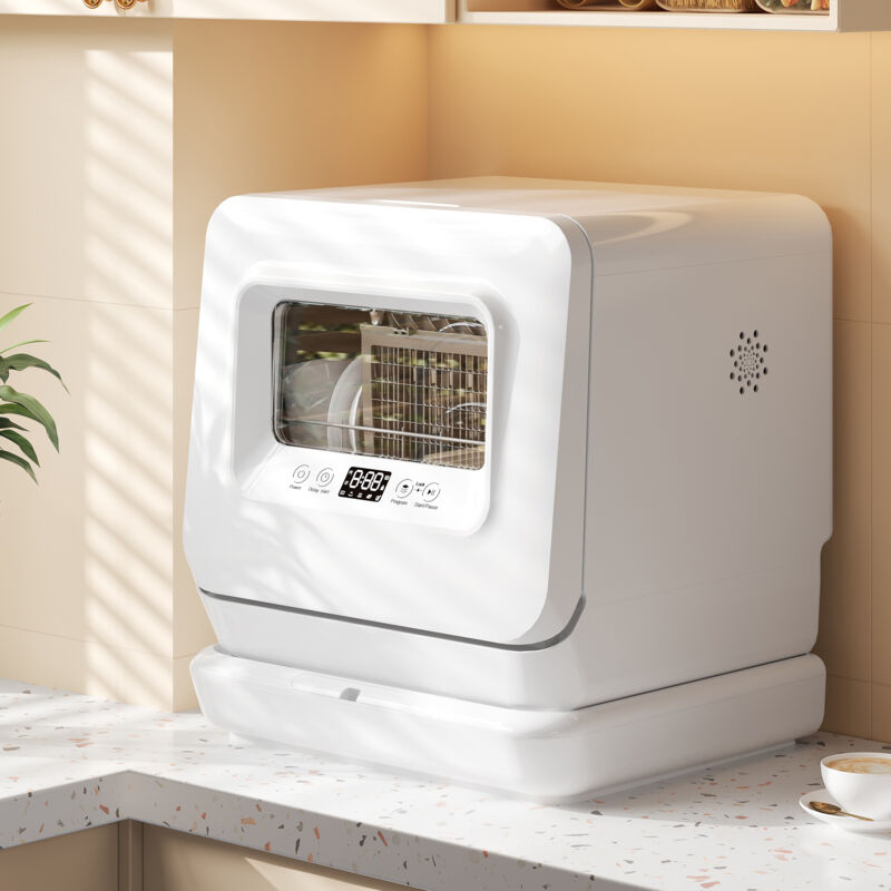 Mini lave-vaisselle blanc, portable, 5 programmes, bras gicleurs à 360°, consommation d'eau de 5,7 l