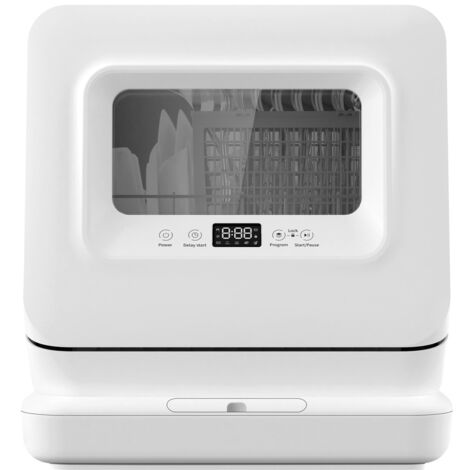 Mini Lave-Vaisselle Portable - 5 Programmes + Affichage Numérique - doucisseur d'Eau + Bras d'Aspersion Supérieur et Inférieur +5,7 Litres + 2 Méthodes d'Arrivée d'Eau