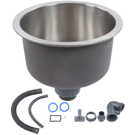 MINKUROW Mini lavello da cucina rotondo in acciaio inox, vasca rotonda con tubo di scarico, diametro 30 cm