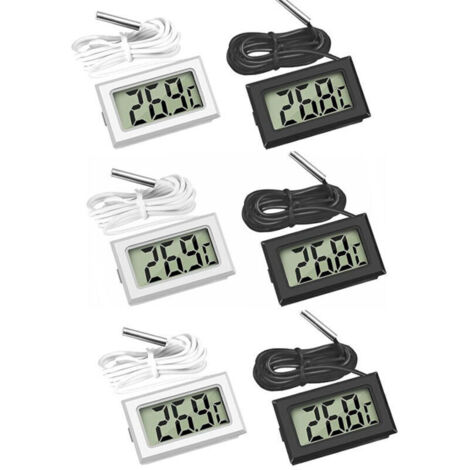 Mini-LCD-Digitalthermometer mit Temperaturfühler – 3 schwarze und 3 weiße
