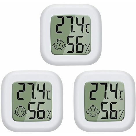 Mini LCD Thermomètre Hygromètre Interieur Numérique, Température Humidité de Haute Précision Portable -50 ℃ ~ 70 ℃ 10% ~ 99% RH (Blanc) 3 pièces