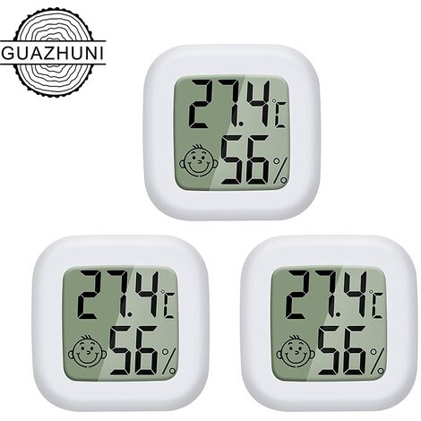 Mini LCD Thermomètre Hygromètre Interieur Numérique, Température Humidité de Haute Précision Portable -50 ℃ 70 ℃ 10% 99% RH Guazhuni (Blanc) 3 pièces