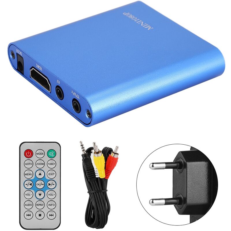 Sjlerst - Mini lecteur multimédia numérique hdmi 1080P, décodeur de disque dur avec télécommande (100-240V) bleu eu