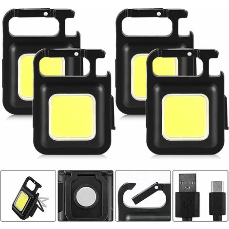 Mini-LED-Arbeitslicht - 4 Stück 500 Lumen Wiederaufladbares kleines tragbares Schlüsselanhänger-LED-Arbeitslicht, 3 Beleuchtungsmodi Schlüsselanhänger-LED-Notlicht, Magnetfuß-Inspektionslampe, LED-Tas
