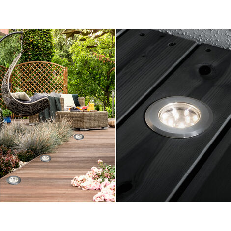 Mini LED Bodeneinbauspots Edelstahl/Glas Basisset 3er SET mit Trafo Ø7cm IP44