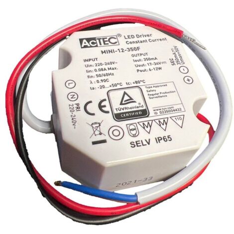 Mini Led Driver IP65 Corrente Costante 350mA 17V-34V 12W 50X48X24mm