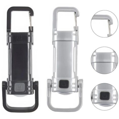 Mini LED keychain light, 3W, USB-C interface, 5 modes, foldable with stand and hook, portable flashlight, suitable for camping and emergency lighting.