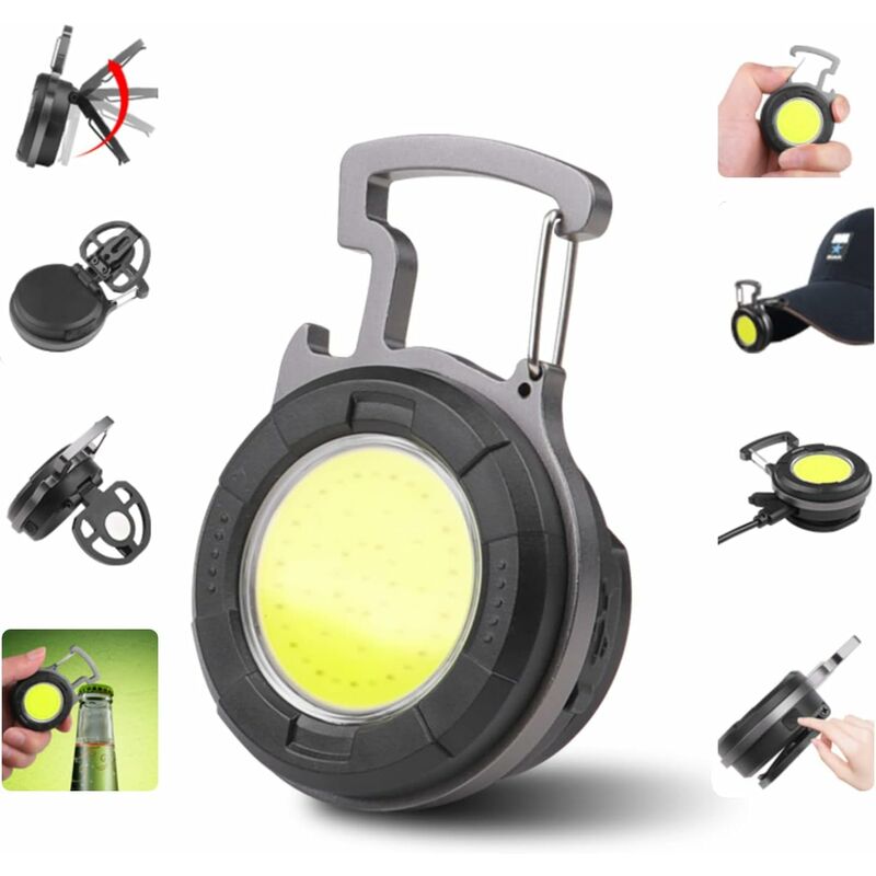 Mini led Lampe de Poche cob Lampe de Travail Portable Petites Porte-clés Lampes de Poche étanches Baladeuse Led Rechargeable Ouvre-bouteille pour