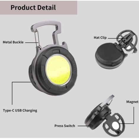 Mini LED Lampe de Poche COB Lampe de Travail Portable Petites Porte-clés Lampes de Poche étanches Baladeuse Led Rechargeable Ouvre-bouteille pour Camping Éclairage d'urgence Atelier
