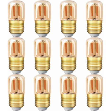 Mini-LED-Röhrenlampe, 1 W T28 Edison LED-Filamentlampe E27 Schraubsockel 2200 K Superwarmgelbe Lampe für dekorative Zwecke, nicht dimmbar (bernsteinfarbenes Glas) 12er-Pack [Energieklasse G]